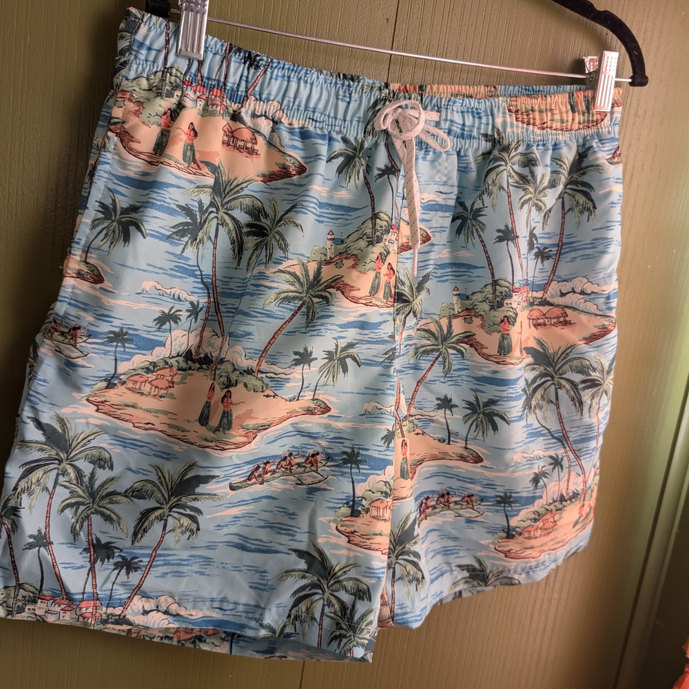 Tropical Island Print Swim Shorts
